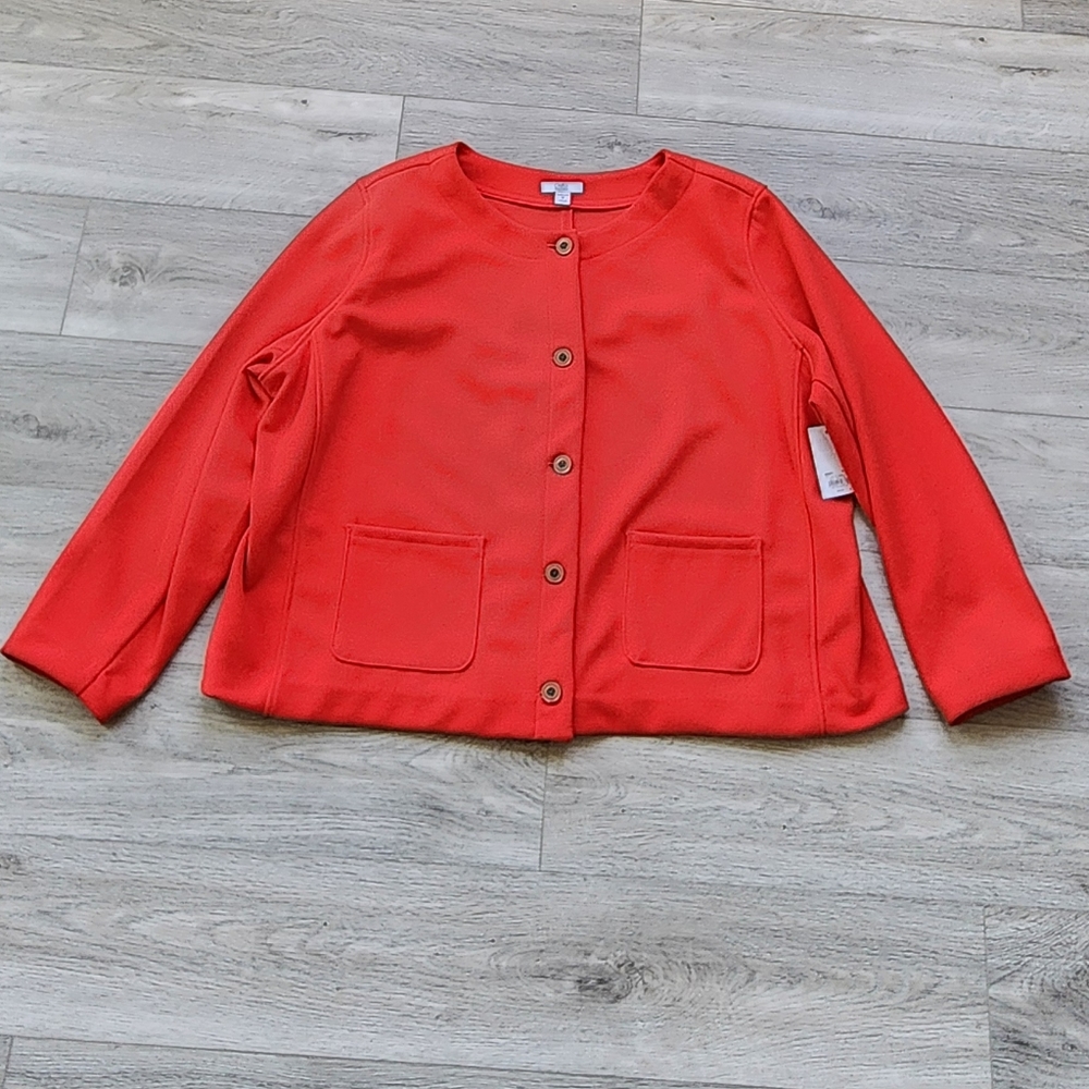 Croft & Barrow Red Coat Womens 3x Button Down Knit Classic Jacket Nwt